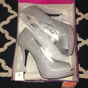 Silver glitter heels